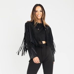 Kittenish Go fringe yourself black leather jacket